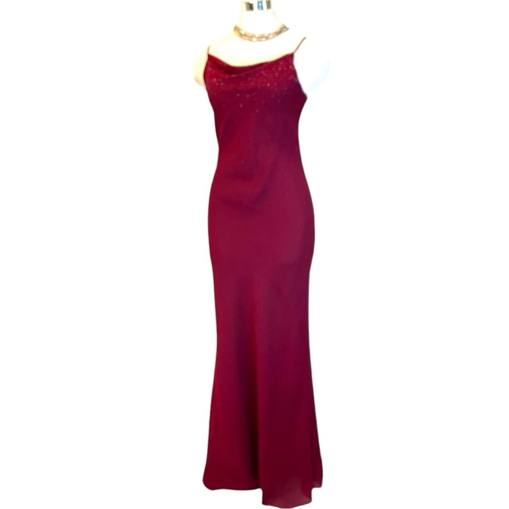 Spaghetti Strap Spakle Merlot Burgundy Floor Length Dress Gown